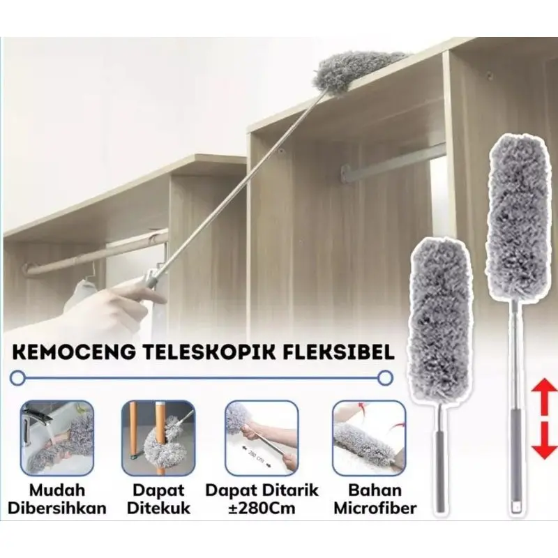 Kemoceng Microfiber 280cm Tarik Tekuk Panjang Alat Pembersih Langit-Langit Rumah/Alat Pembersih Rumah / Kemoceng Bulu Microfiber Gagang Panjang / Kemoceng Adjustable 7