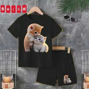 Kaos Anak 1-10 Tahun Kucing² Setelan Laki Laki Perempuan Fashion Baju Celana Set  Setelan AnAk Anak