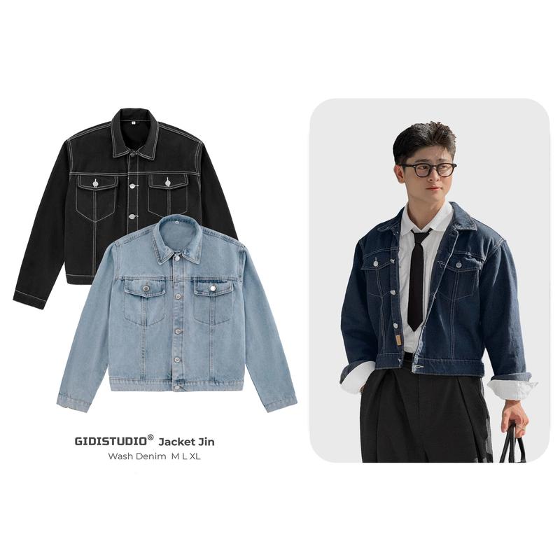 [GIDISTUDIO]_Áo khoác Jean JIN Denim form BOXY Nam Nữ Unisex - Áo Jacket DÁNG LỬNG chất Jean dày dặn, cao cấp đứng form GIDI