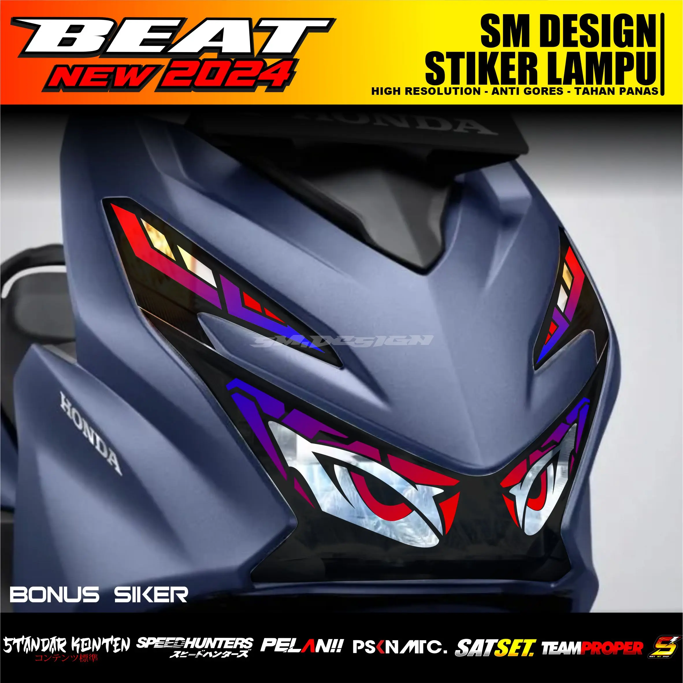 Sticker Variasi Lampu Alis Motor BEAT DELUXE-STREET 2024 NEW SM03