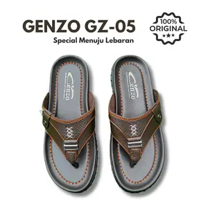 Sandal Japit Kulit Pria Casual Kekinian Kualitas Terbaik Genzo Gz-05 // Outsol Full Jahit Size 39-43 Bahan Sintesis Sol Ringan Empuk Bonus Box