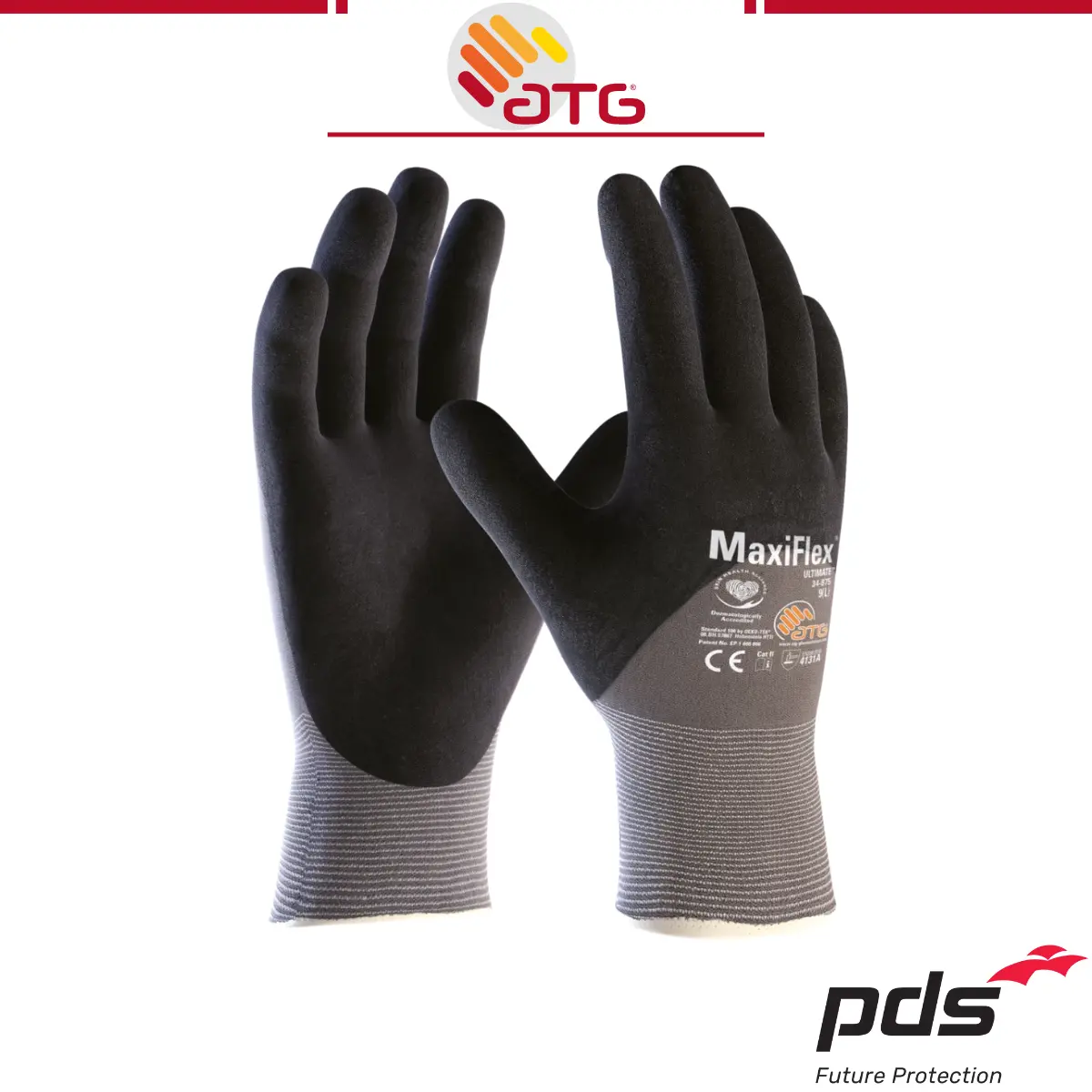 ATG 34-875 MaxiFlex Ultimate Touchscreen Compatible Palm Coated Knitwrist Safety Glove, Silicon Free Glove - Black/Grey