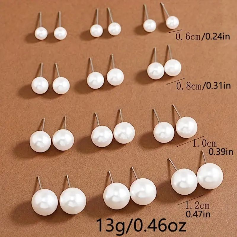 Khuyên Tai Đinh Tán Thẻ Tai, 12 Cái / bộ, Dành Cho Phụ Nữ, Đồ Trang Sức Tinh Tế Hoa Tai Thời Trang Ngọc Trai Tự Nhiên, 12 Cặp Mỗi Bộ, Tuyệt Vời Làm Quà Tặng Voi 2