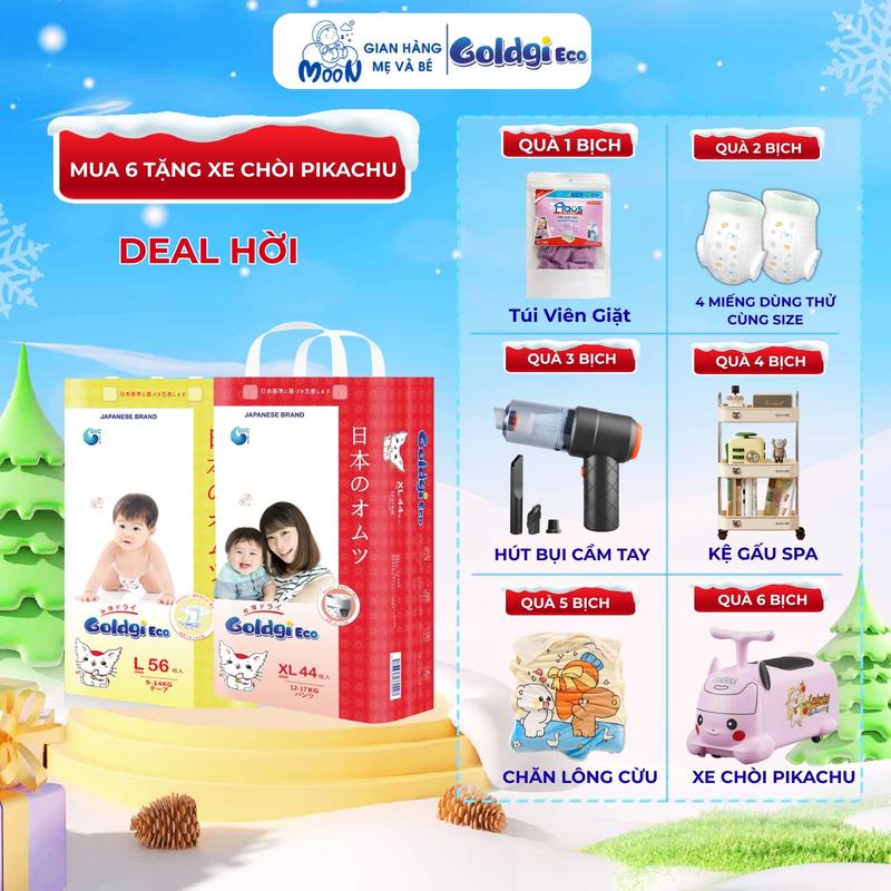    TẶNG QUÀ   Tã Bỉm Goldgi Eco đủ size Dán Quần Nb92 S84 M66 M54 L56 L48 XL46 XL44 XXL34.Mỏng nhẹ chống hăm cho bé. 