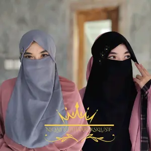 Cadar Niqab Milaya Talia/Niqab Milaya Poni Talia hias bunga hana Niqab Ceruty siffon Nyaman