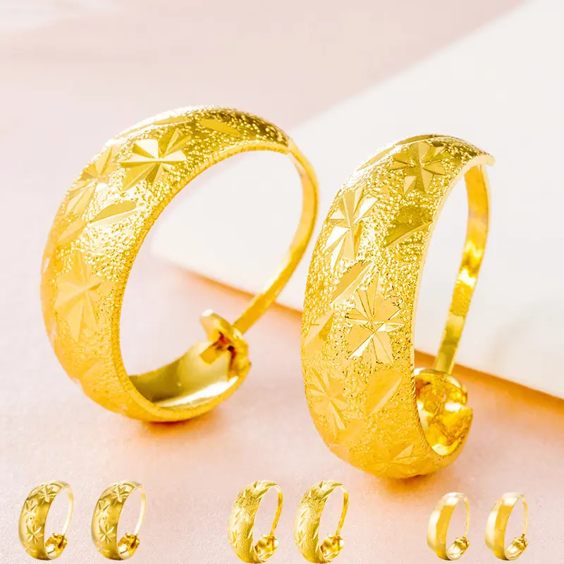 Bông Tai Vàng Giả Cho Người Trung Niên Và Cao Tuổi, Không Phai Màu Trong Thời Gian Dài, Nhẫn Phong Cách Dân Tộc, Hợp Kim Đồng, Bông Tai Vàng Cát Retro Cho Nữ, Bán Buôn