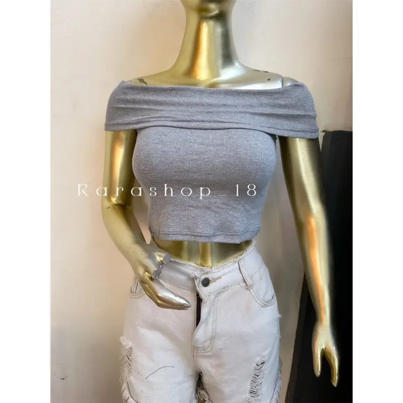 Crop top sabrina moika rib polos  Atasan Wanita 2