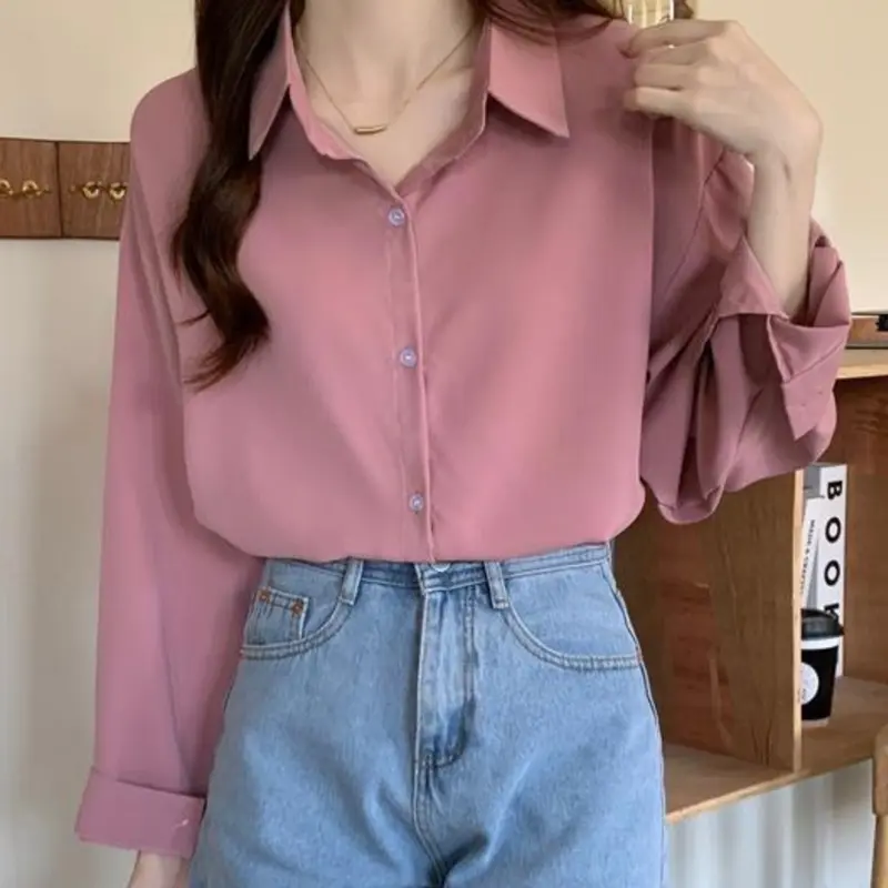 Kemeja Atasan Wanita Polos Untuk Kerja Lengan Panjang Full Kancing Bahan Shakila Twill 3