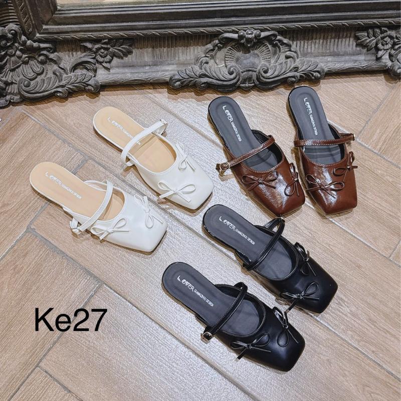 Giày Sục Bệt Da Mềm 2 Nơ Thắt Tiểu Thư Hottrend 2025 Quai Cài Khuy 3 Màu Form Chuẩn KE27