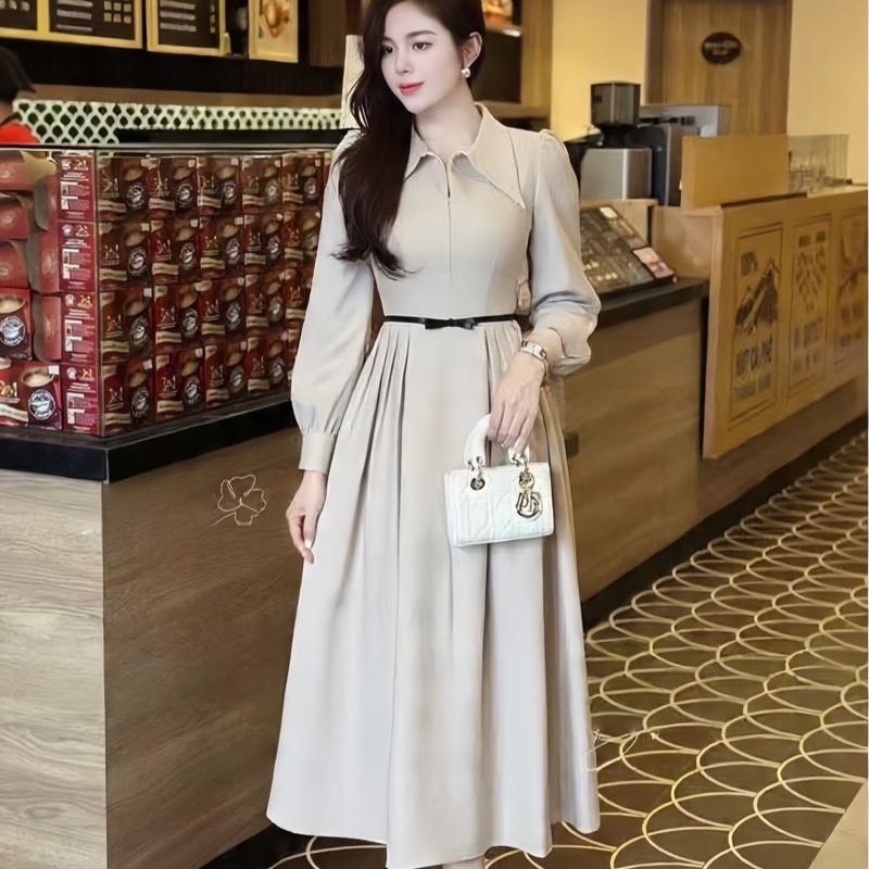  Váy thiết kế D78 dáng xoè dài tay dành cho nữ đi làm đi chơi đi tiệc_ váy chất biên nhật 