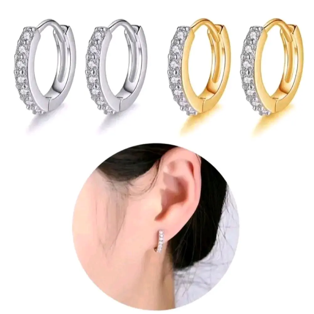COD Anting Klip Wanita Model Baris Satu Permata Titanium Anti Karat Dan Anti Luntur Aksesoris Perhiasan Wanita Terbaru Elegan Earrings Gold&Silver