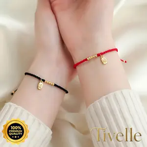 [ BISA COD ] Tivelle Jewelry Sacred Fu Bracelet | Gelang Tali Merah Hitam Emas Simbol Fu Keberuntungan Hoki Elegan Couple Unisex by Tivelle Mewah Gift Hadiah Kado Ulang Tahun