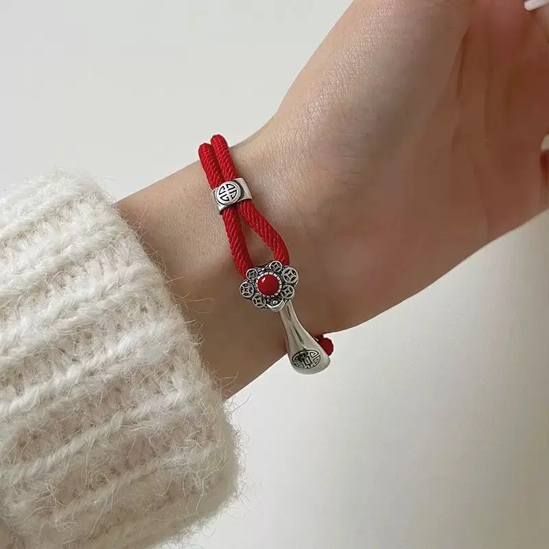 Ziyang lucky Ruyi red rope bracelet for men and women-hand-woven retro couple bracelet jewelry- (19-20cm) ornaments, decor money  lucky