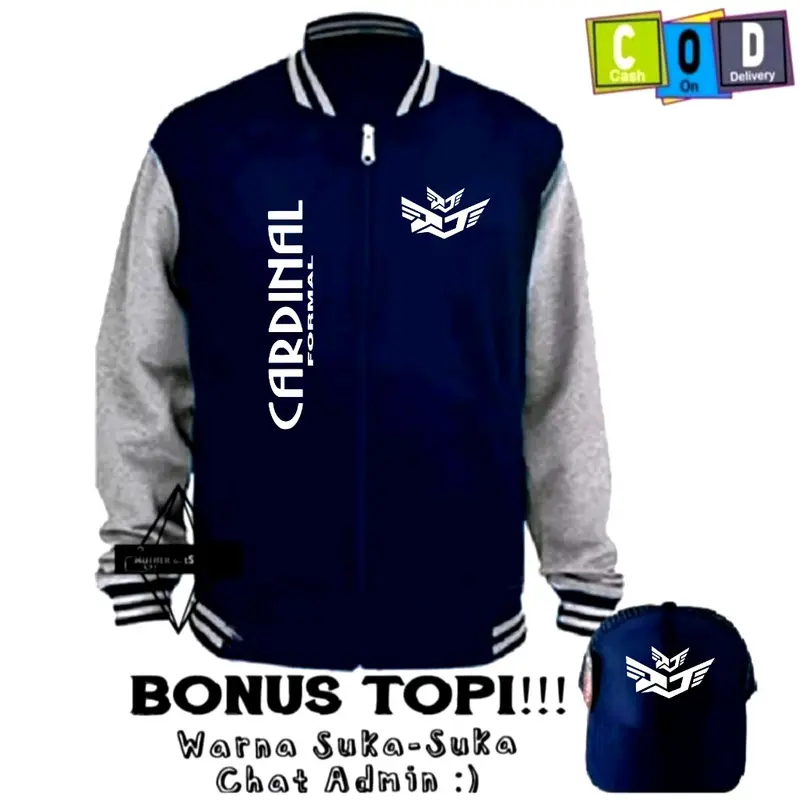 BONUS TOPI Terbaru ! Promo Jaket Varsity Pria Wanita Terbaru - Varsity Distro Pria Free Topi Crdnl Formal Tegak Kirka Terbaru Print Putih 100% Cotton Fleece ( Bahan Tebal ) - Premium Quality Baseball Branded Casual Lembut Nyaman Simple 4
