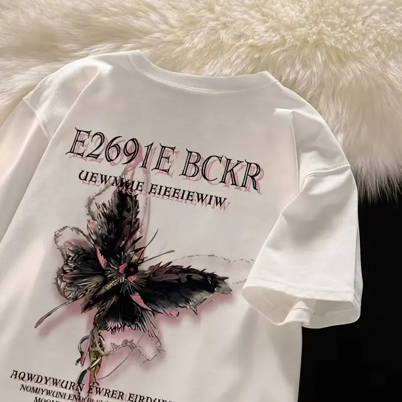 kaos oversize wanita Kaos bermotif kupu-kupu kaos baju kaos oversize baju korean style wanita ootd kaos oversize Atasan Oblong Kaos Lengan Panjang Hitam Dewasa Cewek Katun Santai Polos Distro T-Shirt 2