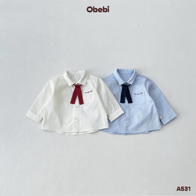 A531 Áo Sơ Mi Kèm Dây Nơ Tháo Rời Thời Trang Obebi Cho Bé Trai Bé Gái Từ 8- 22kg