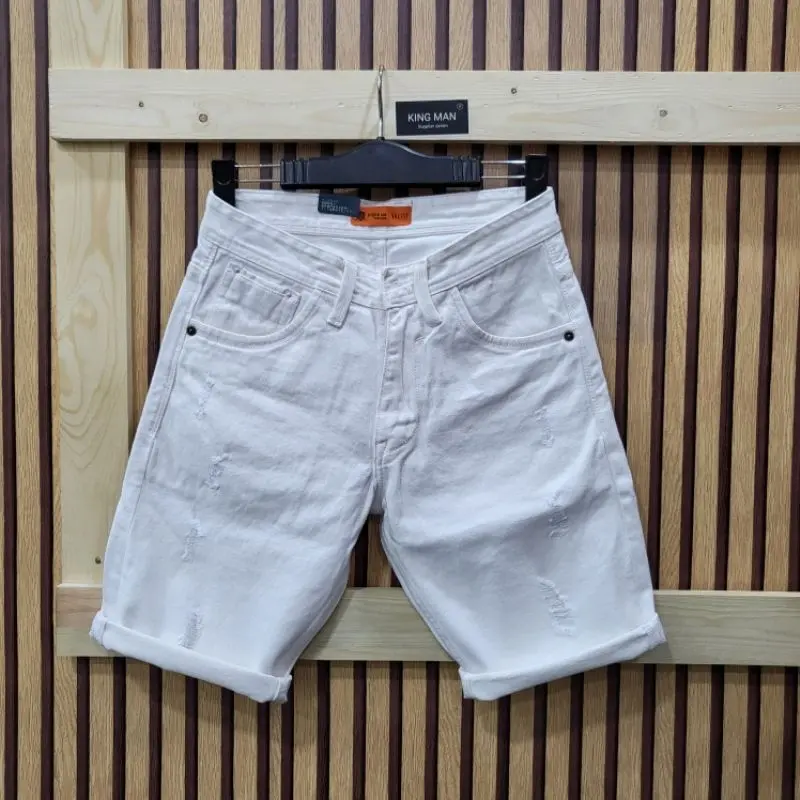 Volist Celana Pendek Pria Jeans Warna Putih Sobek Koyak Import