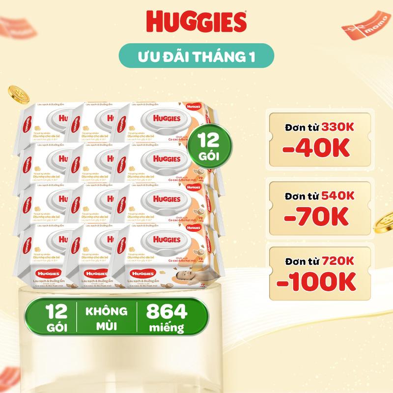Creator Thùng 12 gói khăn giấy ướt có mùi cho trẻ sơ sinh HUGGIES Gói 72 tờ