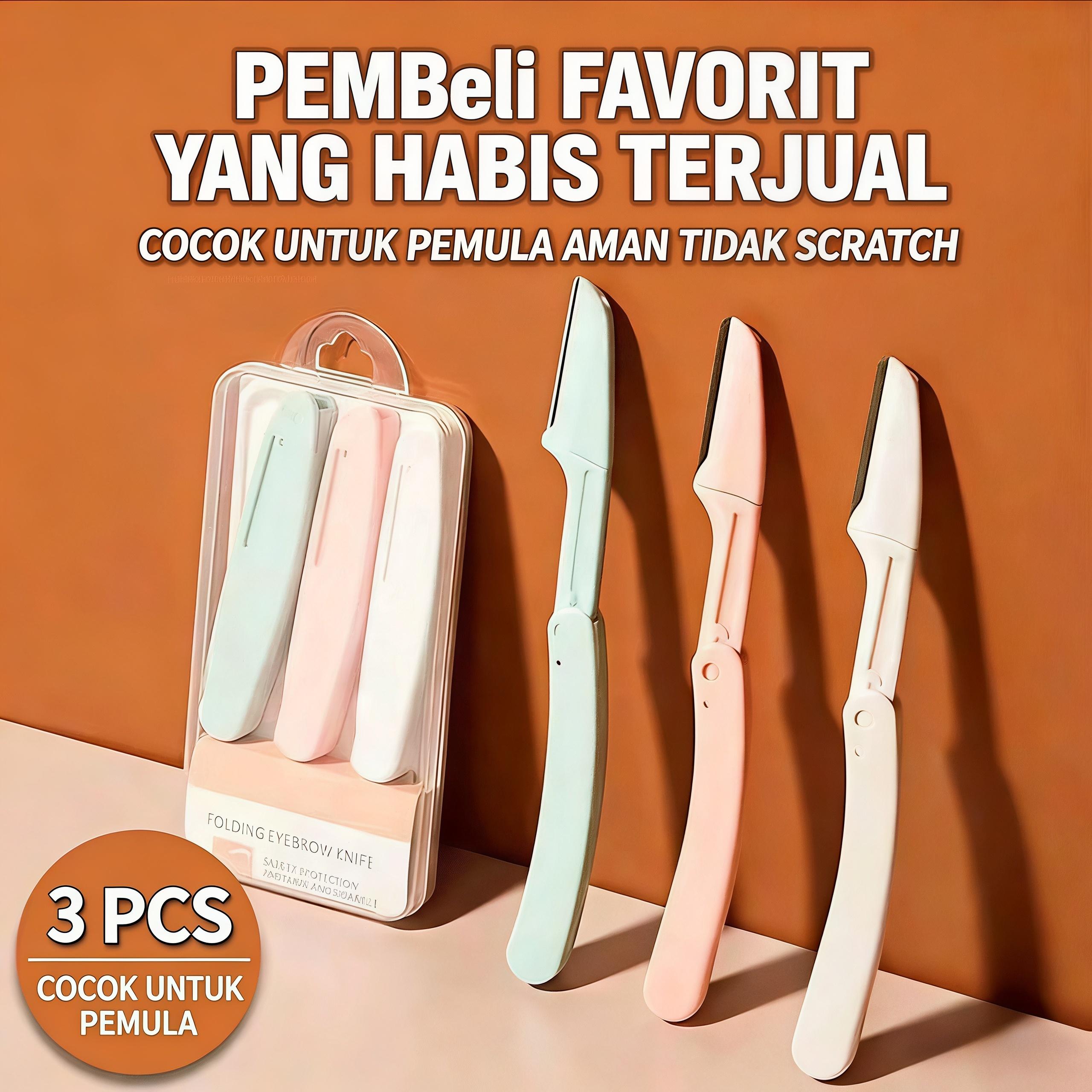 【Sam's market】Pisau Cukur Alis Wanita Aman Mudah Dikuasai oleh Pemula 3 Pcs dalam 1 Kotak Cocok untuk Pemula Anti-Gores Kuku Lipstick Pembest Seller