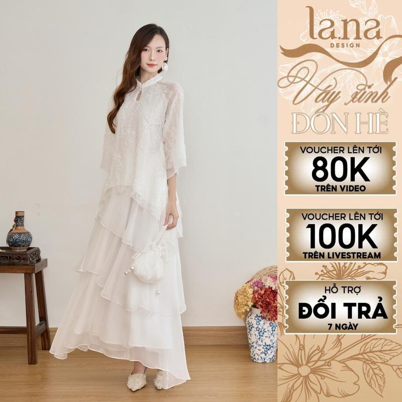  Pháp Phục Cách Tân Diễm Hoa – Ren Hoa 3D Trắng Áo Suông Đuôi Cá Phối Váy Tơ 3 Tầng Bồng Bềnh – SV244 LANA DESIGN 