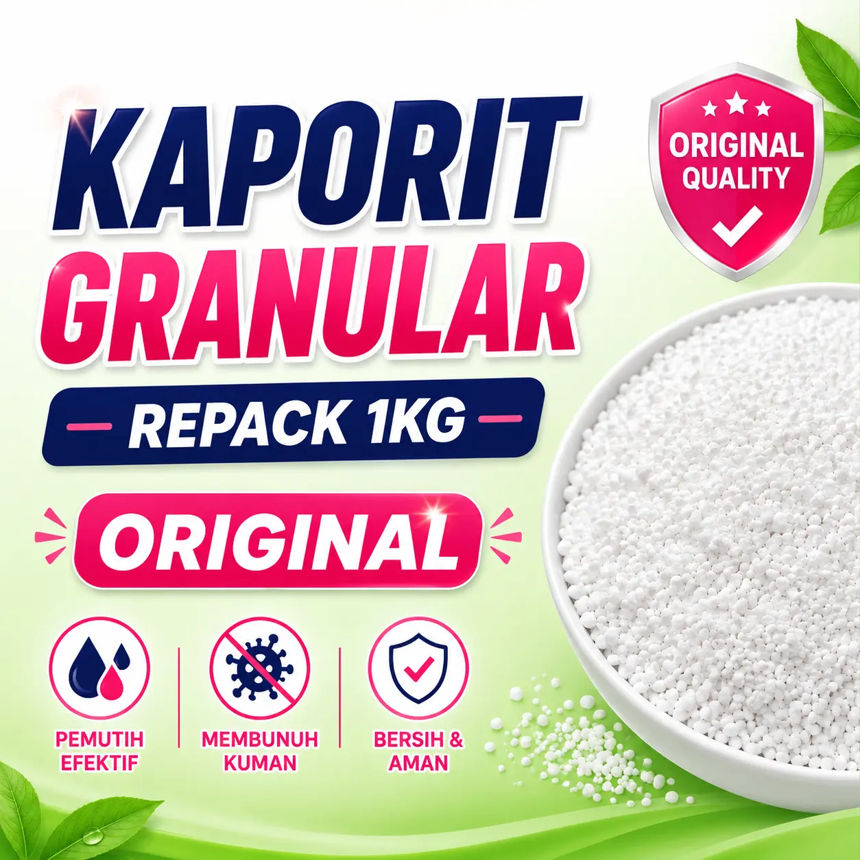 Kaporit Granular Repack 1KG Original | Kaporit Kolam Renang & Penjernih Air
