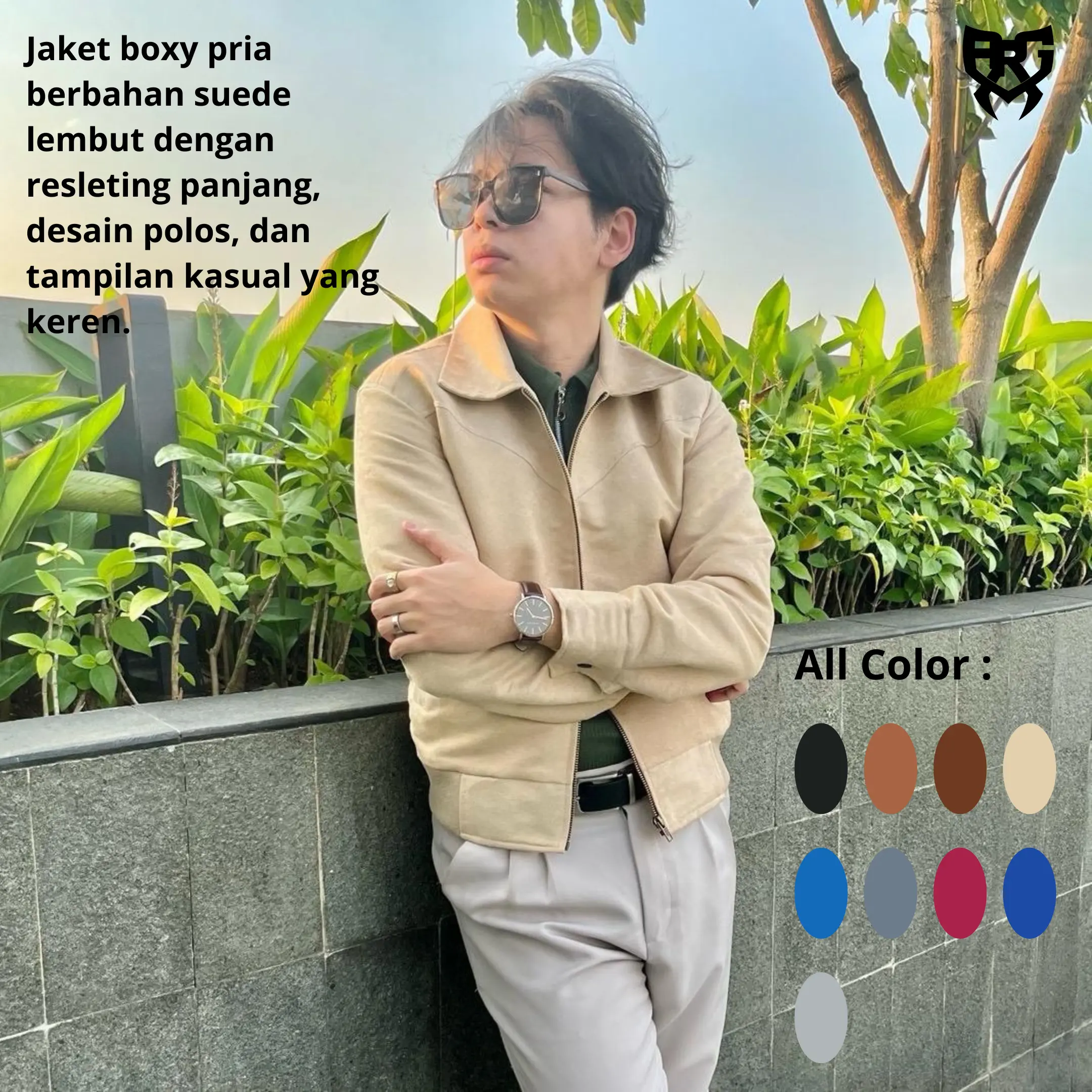 ARGTA Jacket Boxy Pria Suede Jaket Work Boxy Zipper Panjang Polos Pria Kasual Suede Lembut Keren