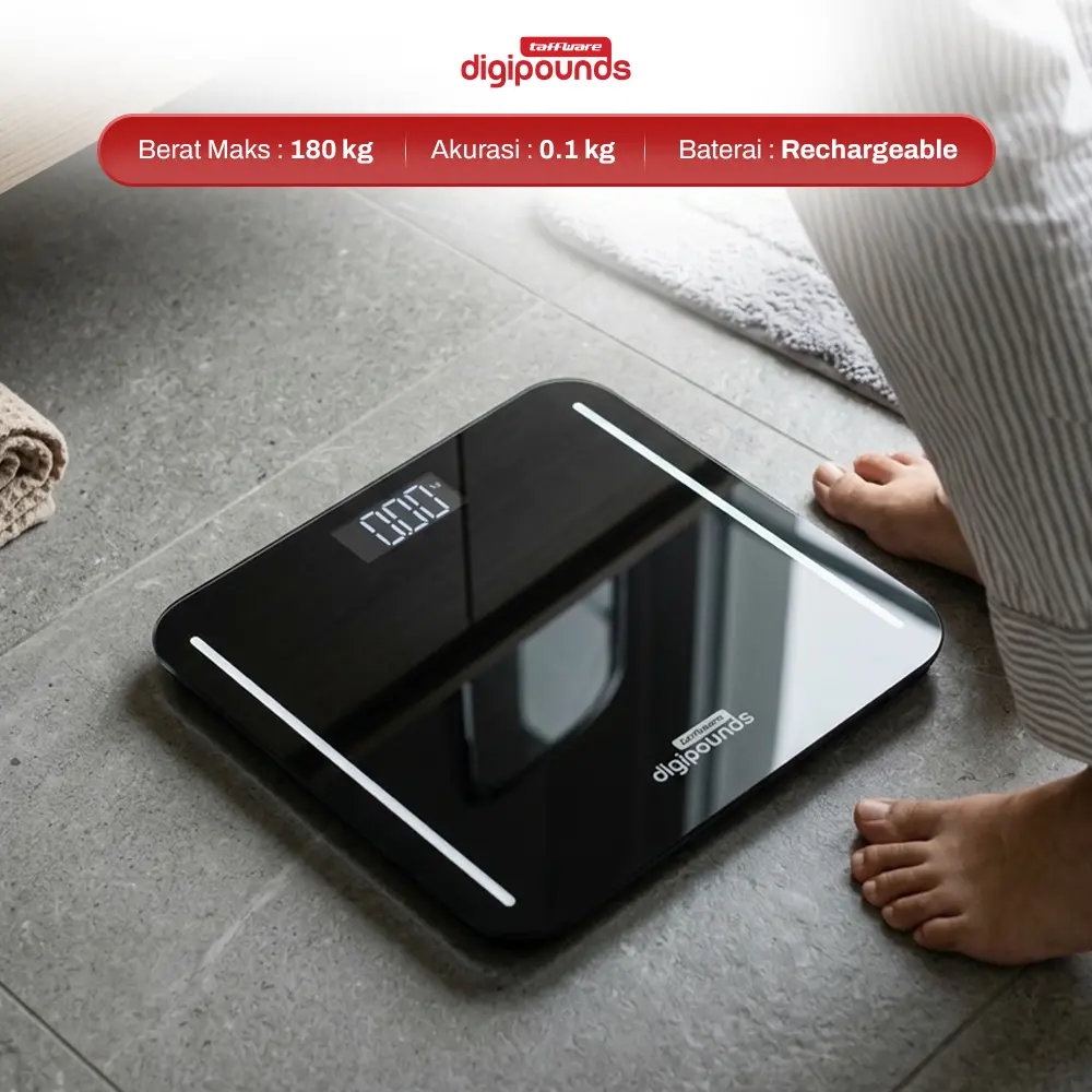 Taffware Digipounds Timbangan Badan Digital Scale Tempered Glass 180kg - B7089