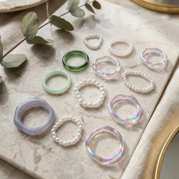 3pcs Cincin Perut Berwarna-warni dan Transparan dengan Desain Elegan dan Modis untuk Tampilan yang Menarik