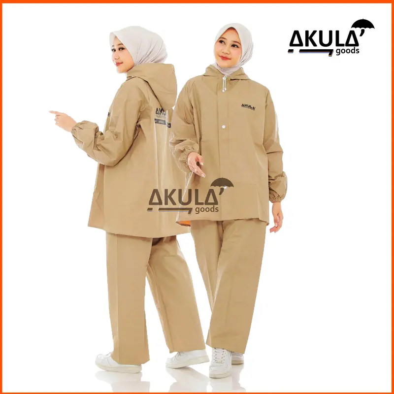 JAS HUJAN AKULA Setelan Baju Celana Raincoat Mantel Mantol Cream Dewasa 0