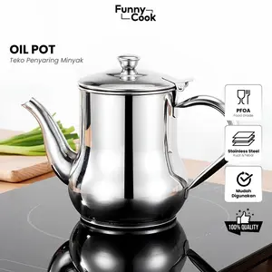 Funnycook Teko Minyak, kopi Oil Pot, Teh Stainless Anti karat/Ukuran 700ML & 900ML murah Penyaring Minyak