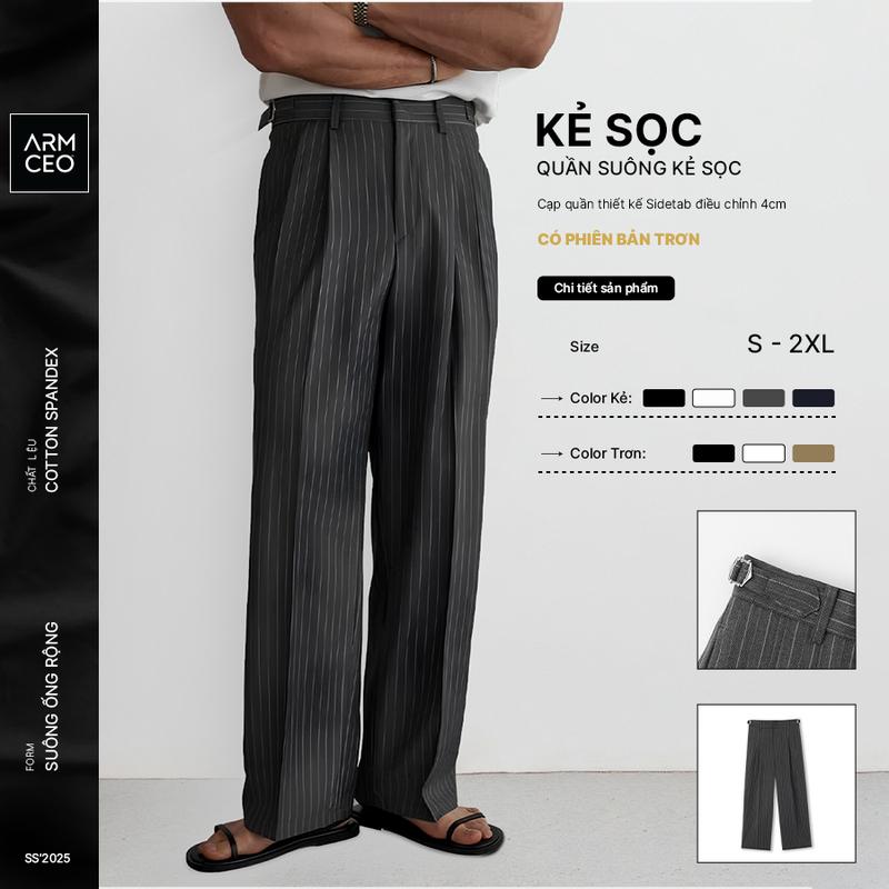 Quần suông nam kẻ sọc ARMCEO sidetab hack dáng che khuyết điểm cao cấp thương hiệu ARMCEO -AD01