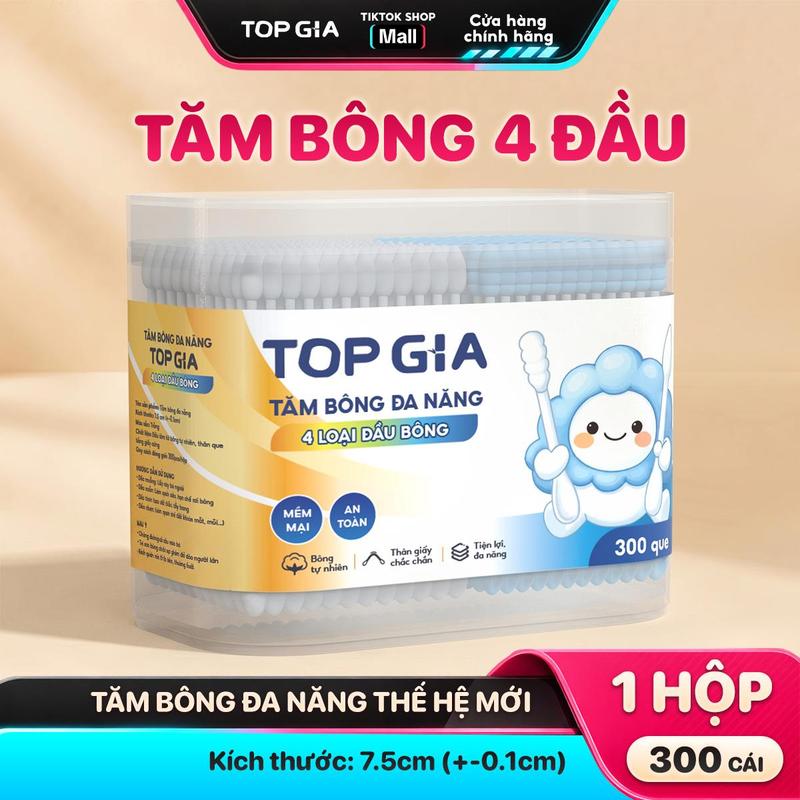 [HỘP LỚN 300 CÁI - 4 ĐẦU ĐA NĂNG - MỀM MẠI] Hộp Tăm Bông Ngoáy Tai 300 Que 4 Đầu Tăm Chuyên Dụng Siêu Tiết Kiệm, Bông Mềm Mịn Thấm Hút Tốt, Không Xơ Bông, Không Tách Lớp Vệ Sinh Tai Mũi, Makeup Chăm Sóc Cá NhâN, ĐẠT QUY CHUẨN CỦA BỘ CÔNG THƯƠNG VTGBNT