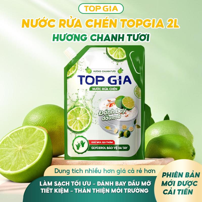   GIÁ RẺ - TRẢI NGHIỆM  TÚI 2 LÍT SIÊU TIẾT KIỆM - Hương Chanh Đánh Bay Dầu Mỡ Công Thức Cải Tiến MỚI TOPGIA dầu rửa bát chén gia dụng nhà bếp  RC  