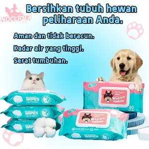 Hewan Peliharaan Tisu Basah 80Pcs Kucing Anjing Sterilisasi Bau Air Mata Tisu Basah Lap Kaki Pantat Telinga Dagu Sekali Pakai tisu  mandi
