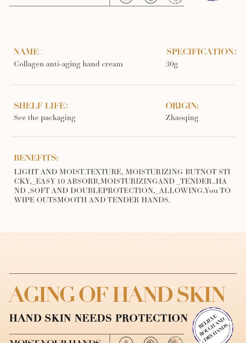 Product Introduction of 【LIMITED OFFER 】Collagen anti-wrinkle hand cream moisturizing and tenderizing anti-drying hand cream for autumn and winter 3