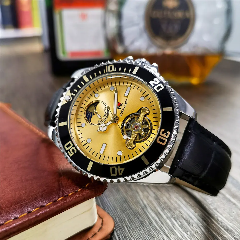 Two-tone Coke rings Automatic Mechanical Watch Men's Water Ghost High-End Handsome Luminous Waterproof Skeleton watch