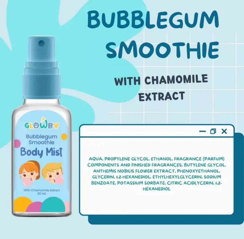 GLOWBY Body Mist Smoothie Bubble Gum untuk Bayi dan Anak Wangi Tahan Lama 30 ml | Glowby Baby & Kids Body Mist | Glowing Baby Parfum Pengharum Pewangi Anak Bayi Tahan Lama | Body Mist BESTSELER 2