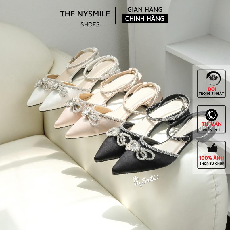 Giày cao gót mũi nhọn nơ đính đá 3p sang chảnh , giày nữ xinh - THENYSMILE - KANOLL