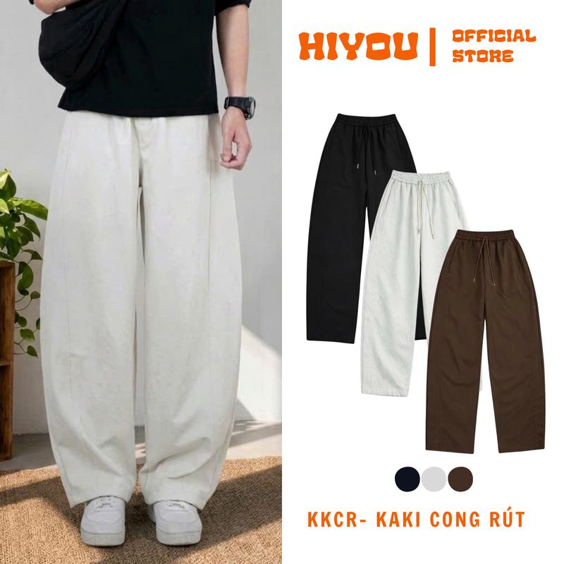 [Độc Quyền KKCR_HY]  Quần Kaki Cong Rút Ống Rộng Form Thụng Hơi Cong Nhẹ Phối Line, Dáng Suông, Cạp Chun, Kaki Cotton Nhật, Quần Nam Nữ Unisex, Phong Cách Trẻ Trung, Năng Động Menswear Panst Ong