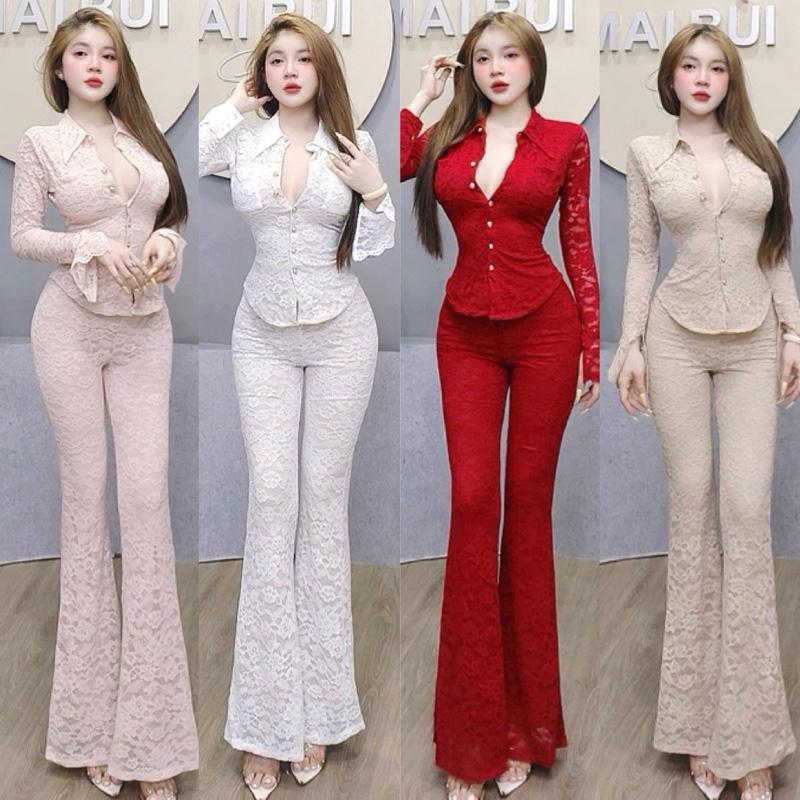  S408 - Set Áo Sơ Mi Ren Tay Loe Quần Loe Mai Bùi Store 