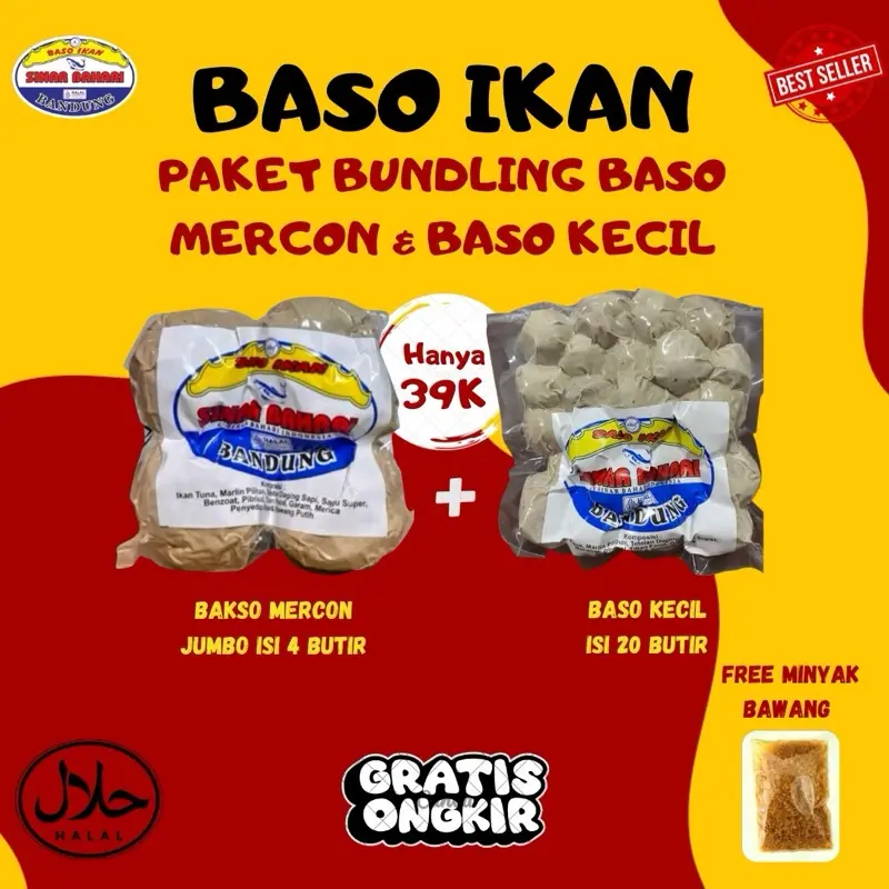 Baso Ikan Sinar Bahari Baso Isi Mercon Ukuran Jumbo 4 Butir & Baso Kecil 20 Butir Free Bumbu Minyak Bawang 1 Pack