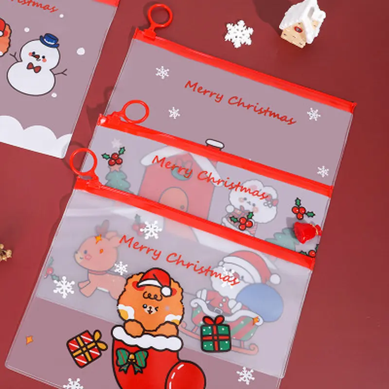 Charming Christmas Transparent Pencil Pouch Pvc Bag Organizer For School Supplies