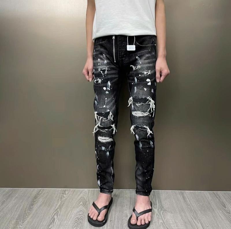 Quần jean nam đen xám rách lót trong vẩy nhiều sơn mix khóa lệch chất dày dặn ms780