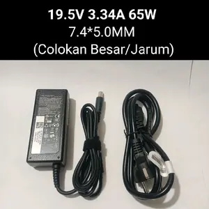 Adaptor Charger Laptop Latitude 7480 7490 7280 7390 E5430 E5530 E6230 E6330 6430U E6330 E5250 E5440 E5450 3150 3350 E6440 E6540 E7270 E7240 E7440 5490 5590 7290 E4200 E4310 7204 7404 19.5V 3.34A 65W 7.4*5.0mm (Colokan Besar/Jarum) Computer Kabel