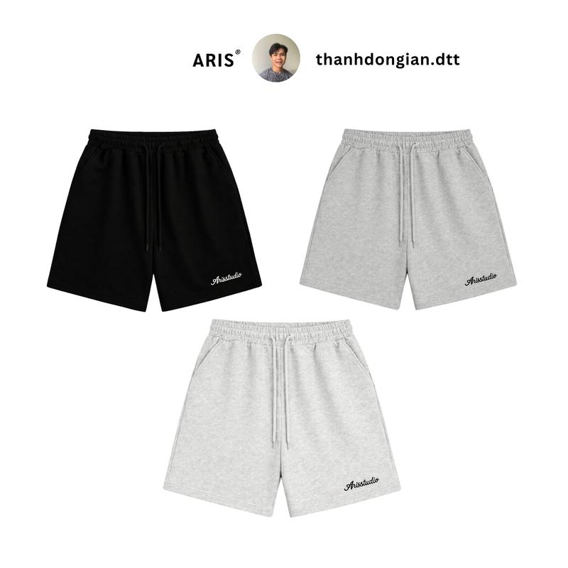 [Aris x Thành Đơn Giản 2] Quần short nỉ thêu ARIS.STU form trên gối cạp chun vải nỉ 2 da co giãn tốt, mềm mịn QS04