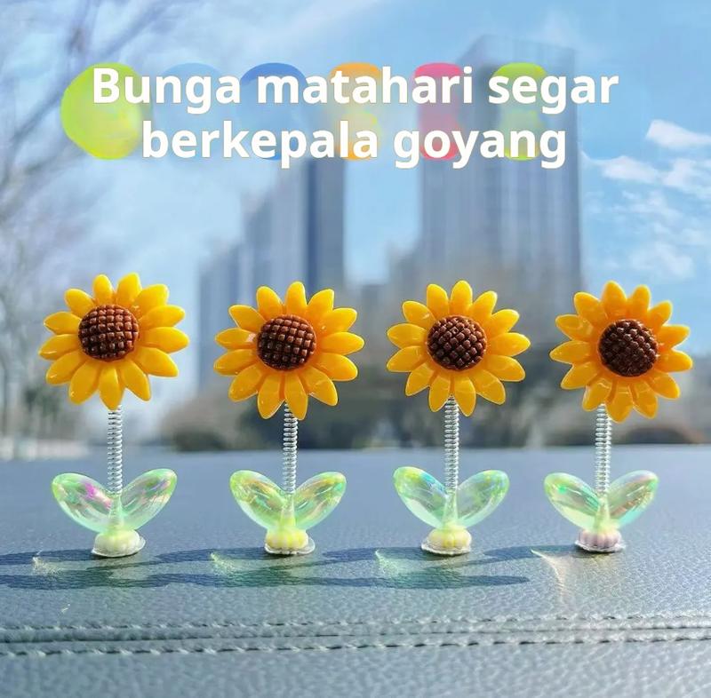 Lucu bobblehead bunga matahari ornamen mobil bunga segar konsol tengah mobil ornamen kaca spion 1