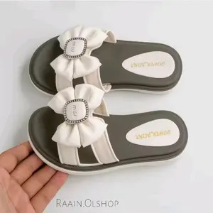 Sandal/slop fashion anak perempuan sandal import anak motif pita sendal flat karet jelly Alina 1993 kaki 24-35