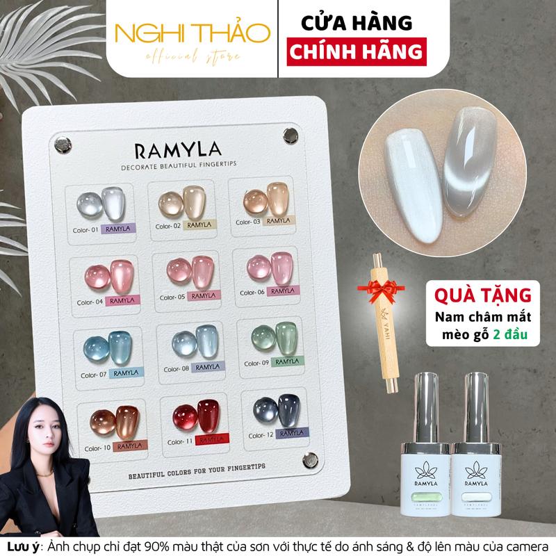Set sơn gel mắt mèo cực quang RAMYLA 12 màu Tặng nam châm gỗ 2 đâu