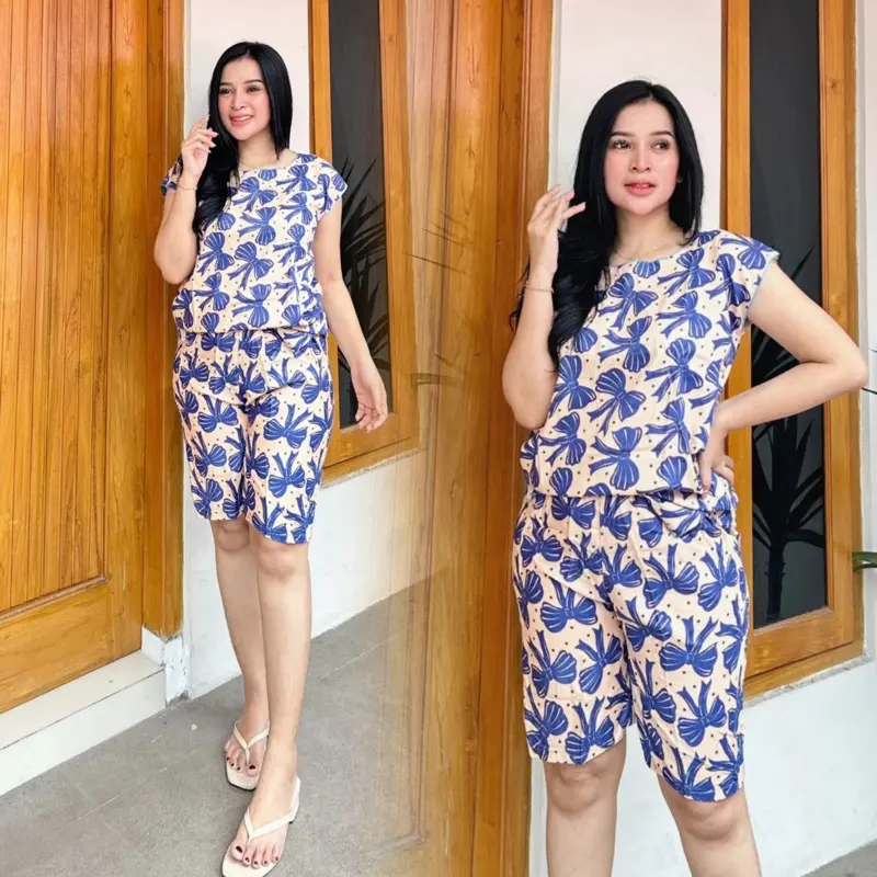 Paket Setelan Isi 5 Pcs Baju Celana Piyama Wanita Rayon Dewasa Tidur Pendek Motif