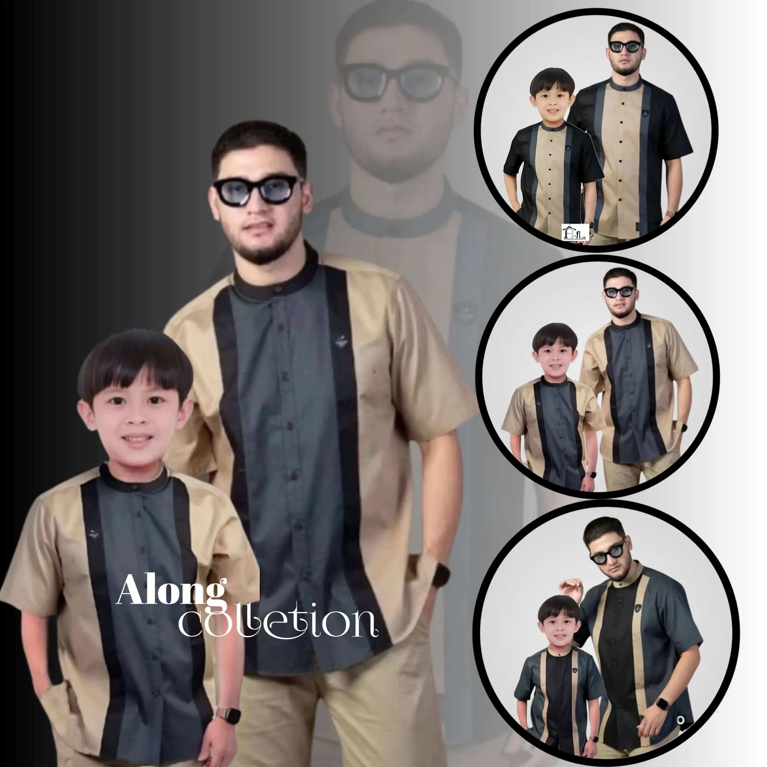 Baju Koko Couple Ayah Anak Laki Laki Lengan Pendek Harga Terpisah Kemeja Kerah Sanghai